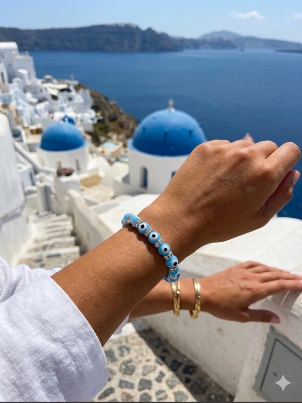 Light Blue Glass Evil Eye Bracelet
